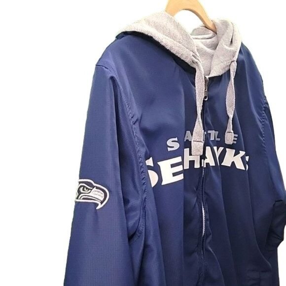 VNTG GIII Y2k Seattle Seahawks NFL Reversible Hooded Full Zip Jacket Navy/Grey S - Picture 3 of 14